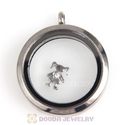 Platinum Plated Alloy Girl with White Crystal Floating Charms