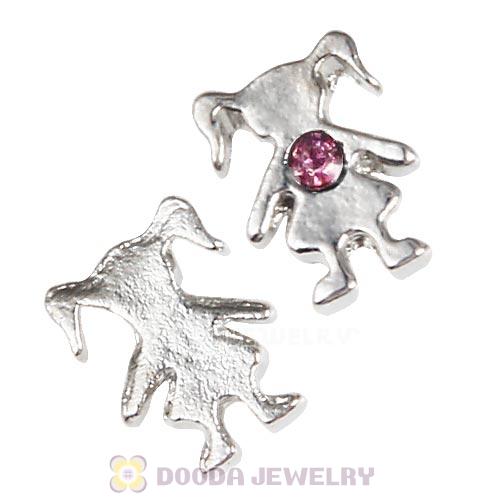 Platinum Plated Alloy Girl with Pink Crystal Floating Charms
