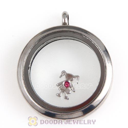 Platinum Plated Alloy Girl with Fuchsia Crystal Floating Charms