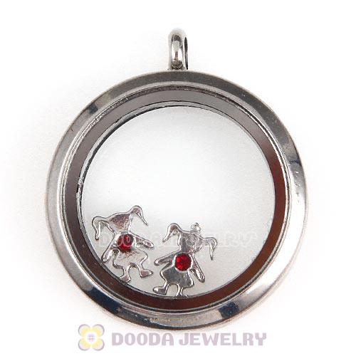 Platinum Plated Alloy Girl with Siam Crystal Floating Charms