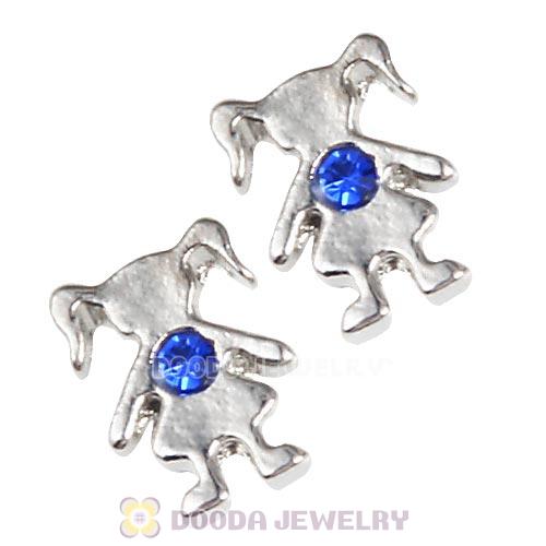 Platinum Plated Alloy Girl with Sapphire Crystal Floating Charms