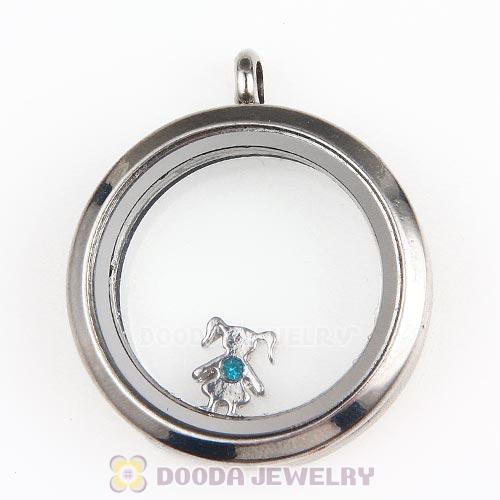 Platinum Plated Alloy Girl with Blue Zircon Crystal Floating Charms
