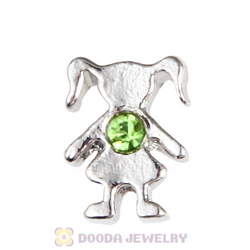 Platinum Plated Alloy Girl with Peridot Crystal Floating Charms