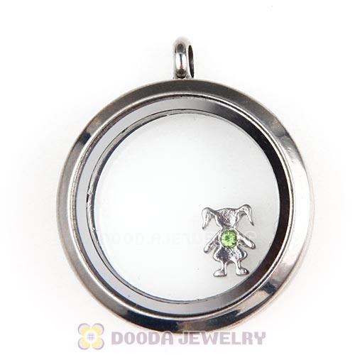 Platinum Plated Alloy Girl with Peridot Crystal Floating Charms