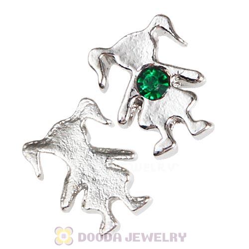 Platinum Plated Alloy Girl with Emerald Crystal Floating Charms