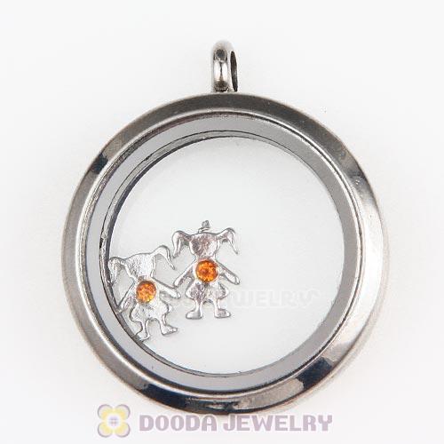 Platinum Plated Alloy Girl with Topaz Crystal Floating Charms
