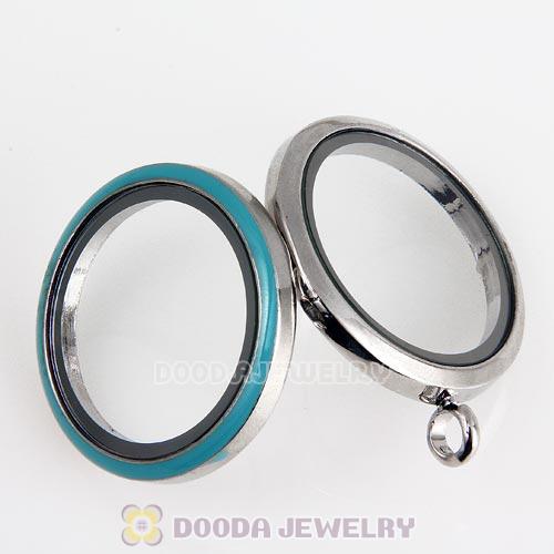 Platinum Plated Alloy Glass Floating Locket Pendant Blue Face