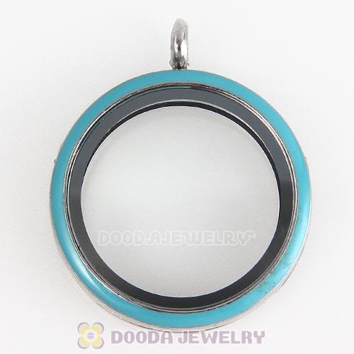 Platinum Plated Alloy Glass Floating Locket Pendant Blue Face