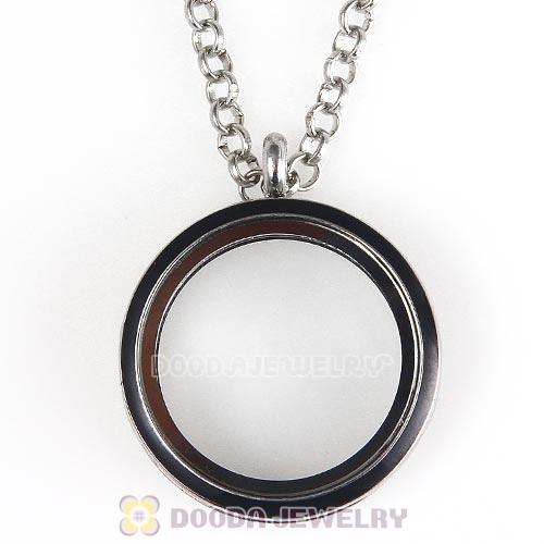 Platinum Plated Alloy Glass Floating Locket Pendant Black Face