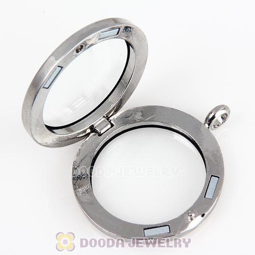 Platinum Plated Alloy Glass Floating Locket Pendant Black Face