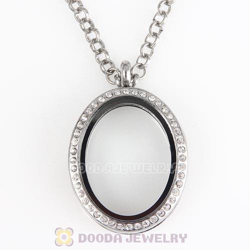 Platinum Plated Alloy Glass Floating Locket Oval Pendant with Crystal