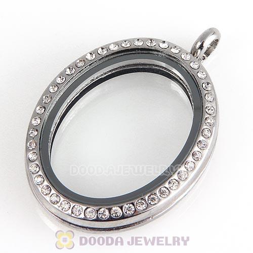 Platinum Plated Alloy Glass Floating Locket Oval Pendant with Crystal