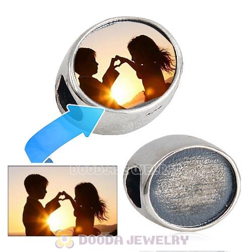 Antique Sterling Silver Oval Love Beads with DIY Photo European Style