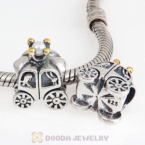 Sterling Silver Gold Plated Royal Carriage with White Pearl Charm Beads