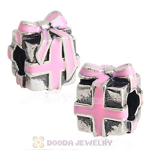 Sterling Silver Wrapped with Love with Pink Enamel Charm Beads