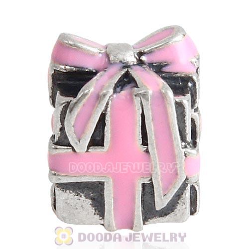 Sterling Silver Wrapped with Love with Pink Enamel Charm Beads