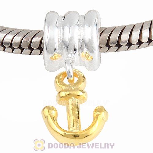 European Style 925 Silver Beads Dangle Gold Plated Anchor