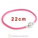 22cm Pink Slippy Leather Bracelet with Silver Round Clip fit European Beads