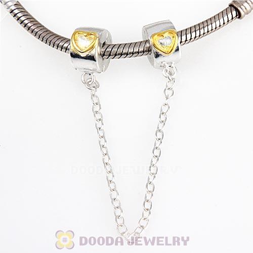 Gold Plated Heart Sterling Silver Safety Chain fit European Style Bracelet