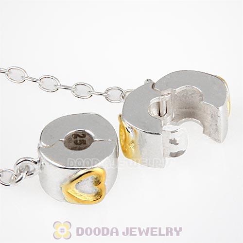 Gold Plated Heart Sterling Silver Safety Chain fit European Style Bracelet