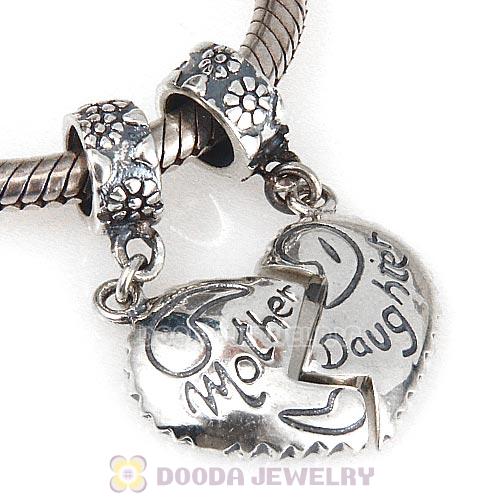 European Style Sterling Silver Dangle Mother Daughter Heart Charms