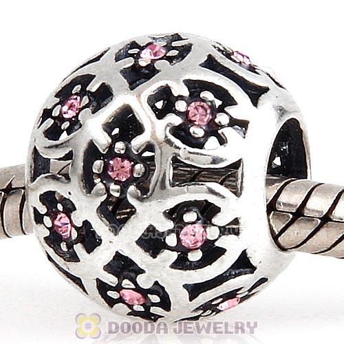 Sterling Silver Intricate Lattice Bead with Light Rose Austrian Crystal