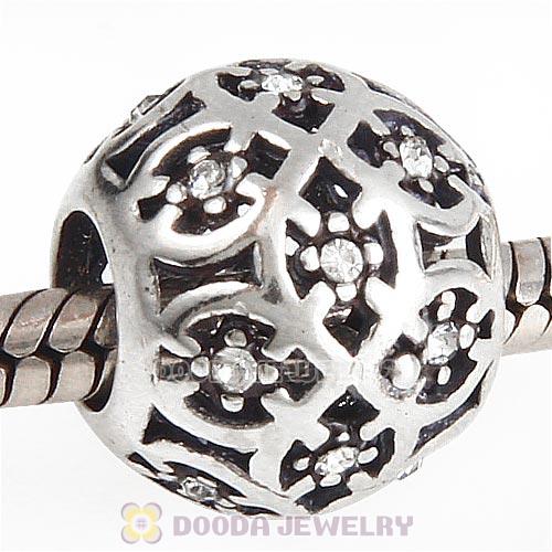 Sterling Silver Intricate Lattice Bead with Clear Austrian Crystal