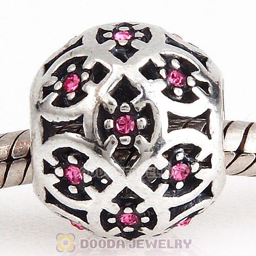 Sterling Silver Intricate Lattice Bead with Rose Austrian Crystal