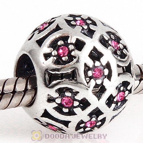 Sterling Silver Intricate Lattice Bead with Rose Austrian Crystal