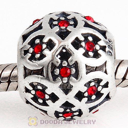 Sterling Silver Intricate Lattice Bead with Light Siam Austrian Crystal