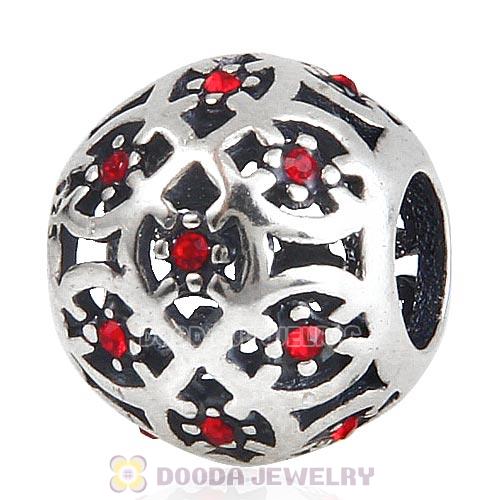 Sterling Silver Intricate Lattice Bead with Light Siam Austrian Crystal