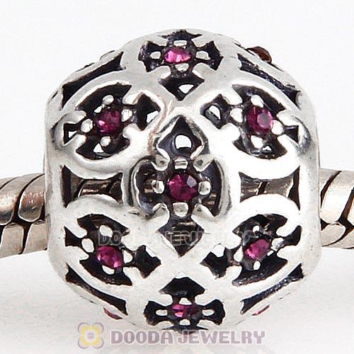 Sterling Silver Intricate Lattice Bead with Amethyst Austrian Crystal