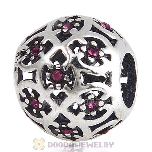 Sterling Silver Intricate Lattice Bead with Amethyst Austrian Crystal