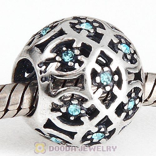 Sterling Silver Intricate Lattice Bead with Aquamarine Austrian Crystal
