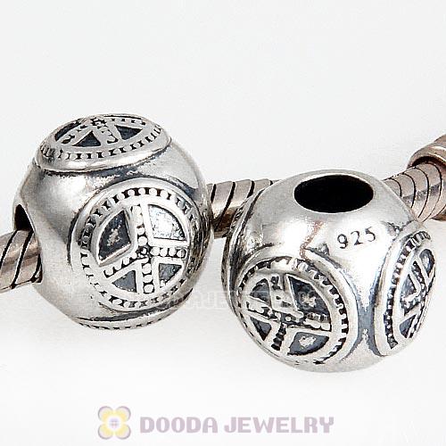Antique Sterling Silver Peace Charm Beads European Style