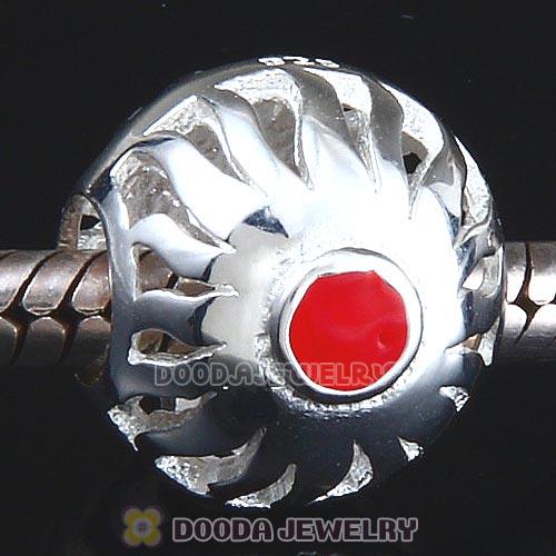 Sterling Silver Sunrise with Red Enamel Charm Beads