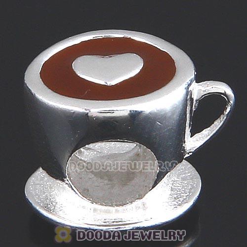 Sterling Silver Heart Cup with Coffee Enamel Charm Beads