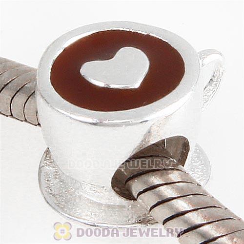 Sterling Silver Heart Cup with Coffee Enamel Charm Beads