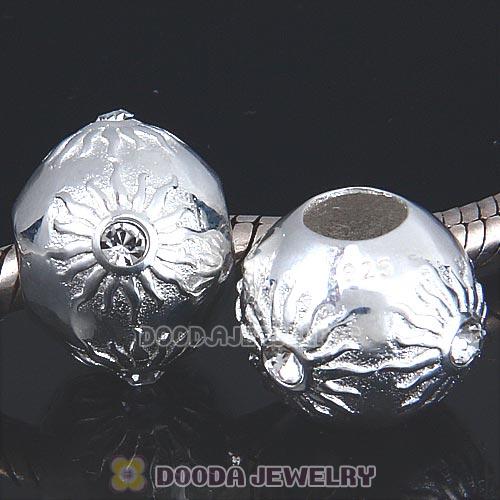 Sterling Silver Sun Charm Bead with Clear Austrian Crystal