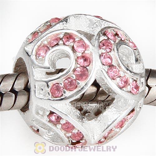 Sterling Silver Glittering Wave Bead with Light Rose Austrian Crystal