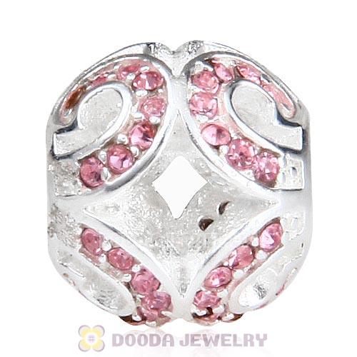 Sterling Silver Glittering Wave Bead with Light Rose Austrian Crystal