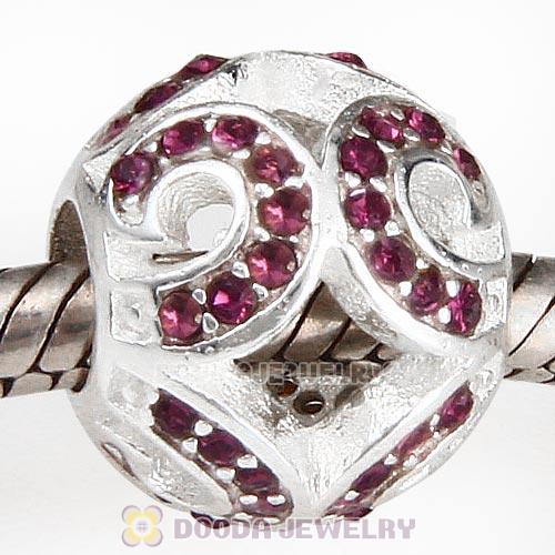 Sterling Silver Glittering Wave Bead with Amethyst Austrian Crystal