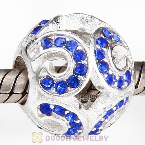 Sterling Silver Glittering Wave Bead with Sapphire Austrian Crystal