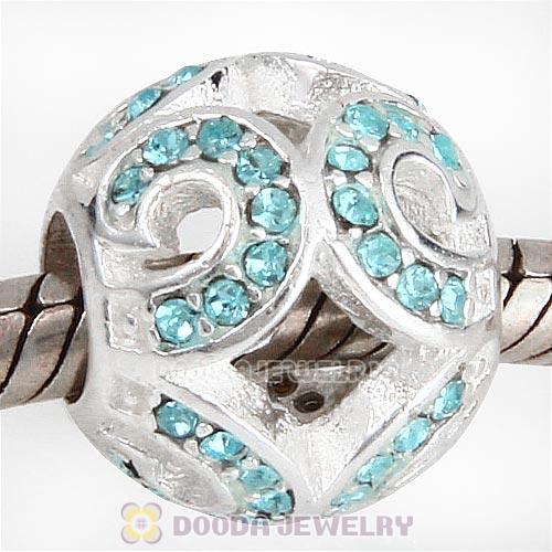 Sterling Silver Glittering Wave Bead with Aquamarine Austrian Crystal