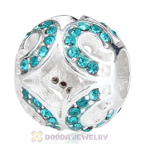 Sterling Silver Glittering Wave Bead with Blue Zircon Austrian Crystal