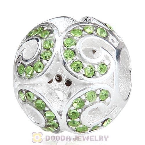 Sterling Silver Glittering Wave Bead with Peridot Austrian Crystal