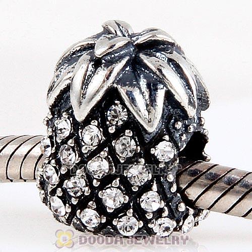 Sterling Silver Sparkling Pineapple Bead with Clear Austrian Crystal
