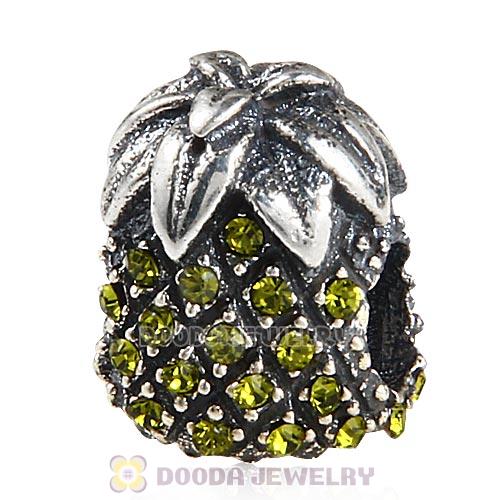 Sterling Silver Sparkling Pineapple Bead with Olivine Austrian Crystal