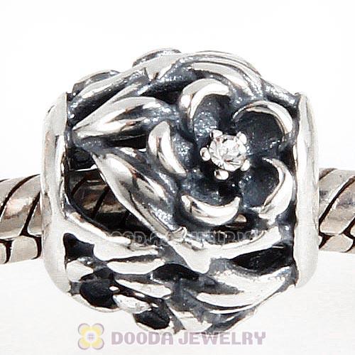 Sterling Silver Mystic Floral Bead with Clear Austrian Crystal