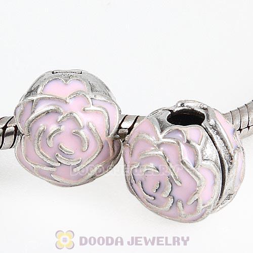 Sterling Silver European Rose Garden Clip with Pink Enamel Charm